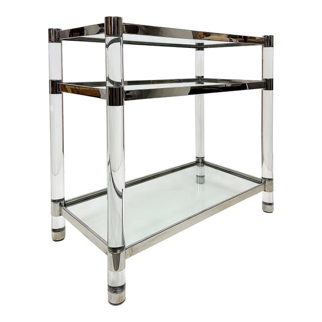 1980s Charles Hollis Jones Style Lucite and Chrome Dry Bar Server Table For Sale