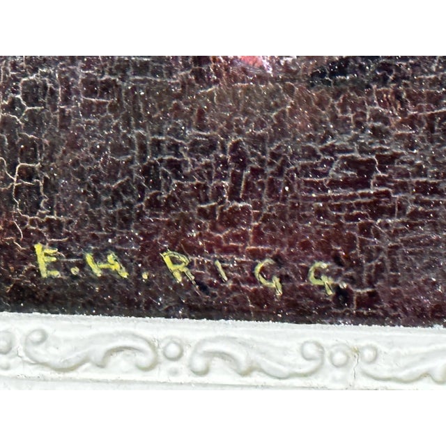 British Oil Painting Flowers Garden Roses Signed Ernest Higgins Rigg Staithes Group Framed For Sale - Image 11 of 12