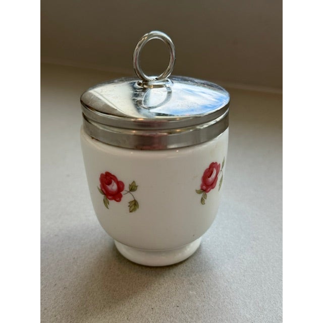 Mid-Century Modern Vintage Royal Worcester Floral Fine Porcelain Egg Coddler – Made in England For Sale - Image 3 of 8