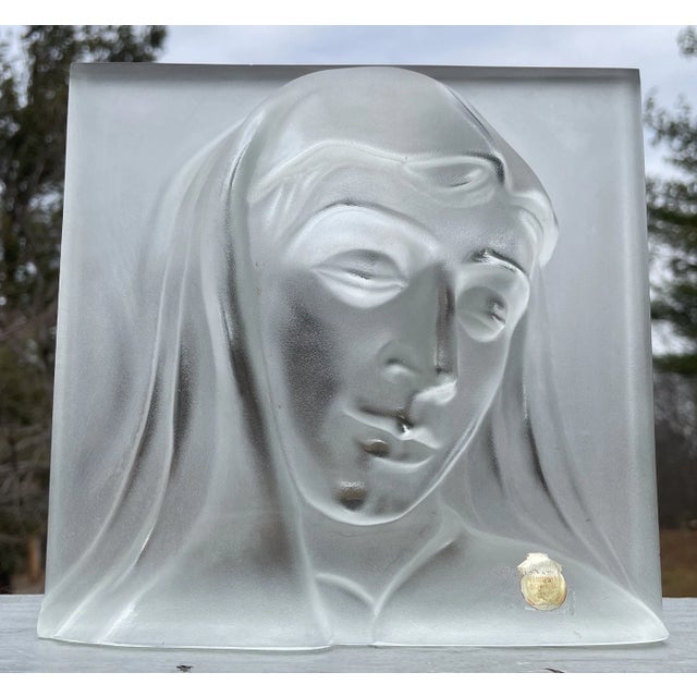 Deco - Mid Century Vintage Frosted Art Glass Madonna Statuette Crystal Plaque For Sale - Image 17 of 17