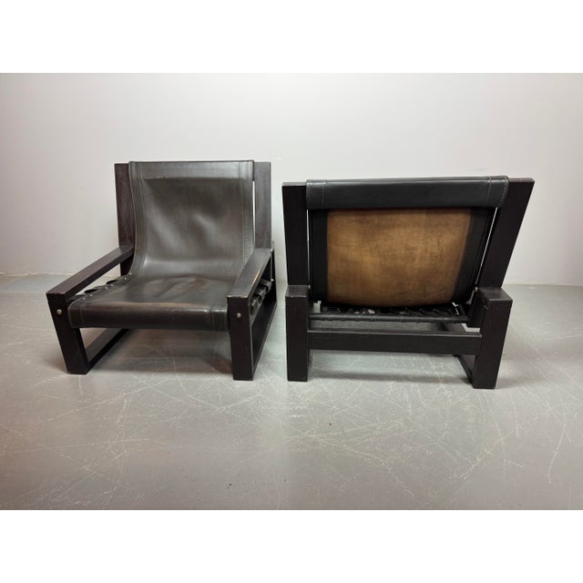 Mid-Century Brutalist Black Leather Lounge Chairs by Atelier Sonja Wasseur, Netherlands, 1970s, Set of 2 For Sale - Image 9 of 10
