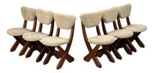 Danish Modern, Brutalist Dining Chairs, Pine, Shearling, Denmark, 1960s