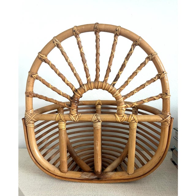 Mid 20th Century Bamboo Rattan Hanging Wall Basket For Sale - Image 5 of 6