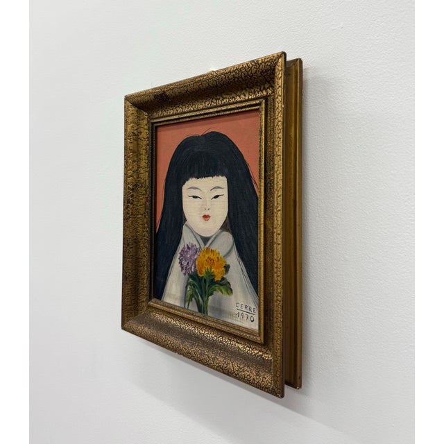 Vintage Abstract Portrait Painting of a Young Woman, Signed “Cerre” & Dated 1970 For Sale - Image 4 of 5