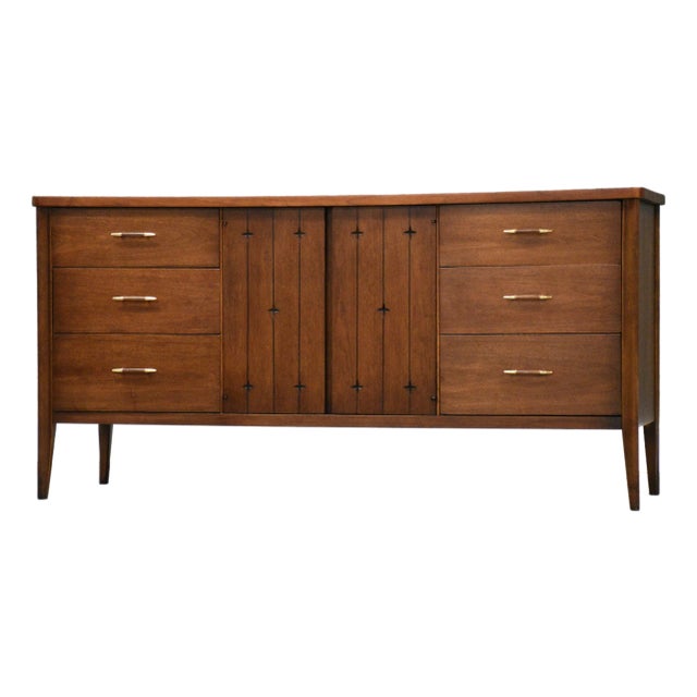 1960s Refinished Broyhill Saga 62” Walnut Dresser For Sale