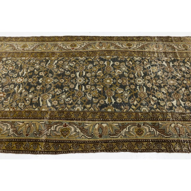 19th Century Antique Mahal Wool Rug With Charcoal Field & Olive Floral Motifs For Sale In New York - Image 6 of 9