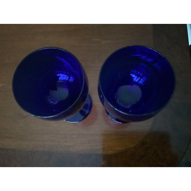 Mid-Century Modern 1960s Cobalt Blue Glass Wine/ Water Goblets - Set of 2 For Sale - Image 3 of 8