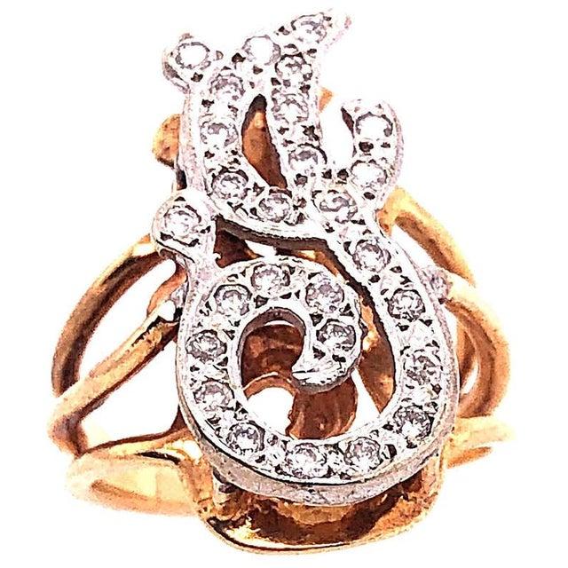 14 Karat Two Tone Yellow and White Gold Diamond Initial J Ring 26 piece of round diamonds with 0.78 total diamond weight....