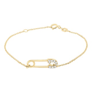 10K Yellow Gold 1/10 Cttw Diamond Paperclip Charm Adjustable Link Bracelet (J-J Color, I1-I2 Clarity) - 7.25 Inch For Sale