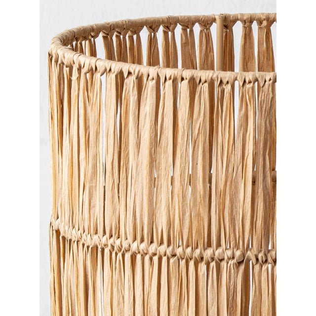 Blue Mid-Century Modern French Pottery Table Lamp with Raffia Lampshade from Accolay Studio, 1950s For Sale - Image 8 of 13