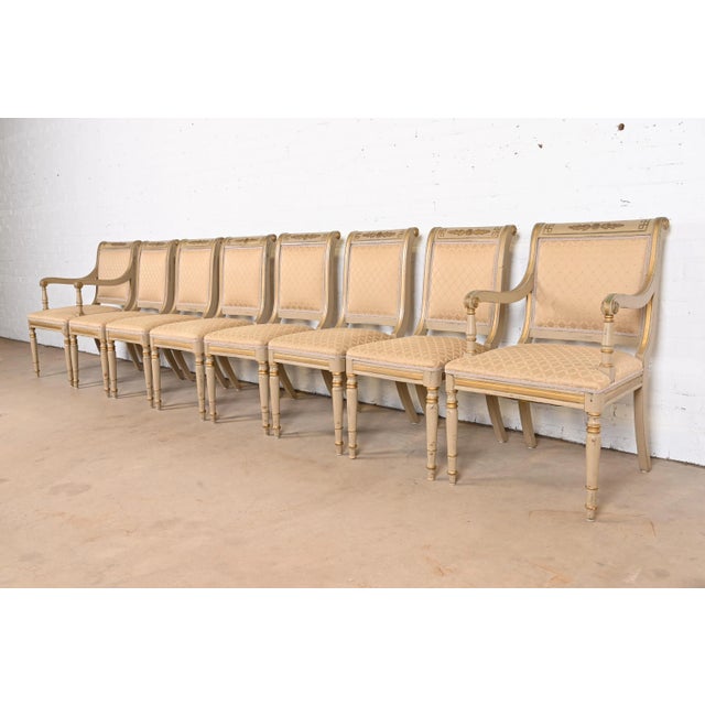 French Regency Louis XVI Carved Hand-Painted and Gold Gilt Dining Chairs, Set of Eight For Sale - Image 13 of 13