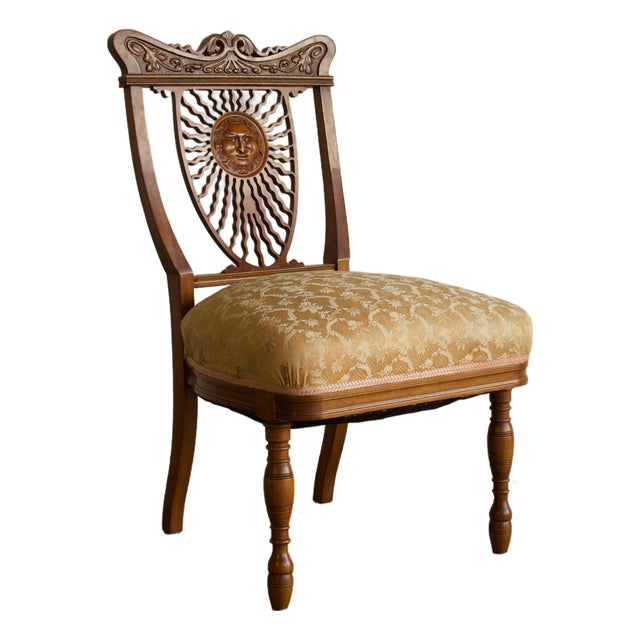Antique Carved Radiant Sun Face Side Chair, Circa 1880 For Sale