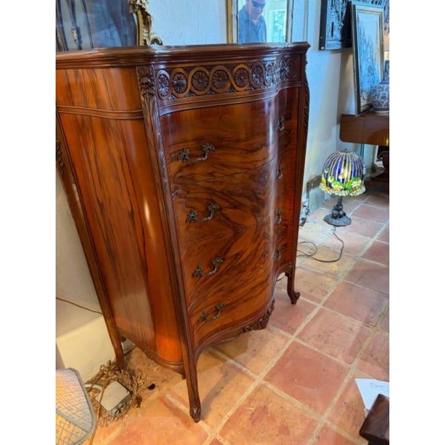 Wood Tall 5 Drawer Antique Walnut American Chest of Drawers French Style. For Sale - Image 7 of 7