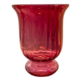Cranberry Pilgrim Glass Hand Blown Vase For Sale