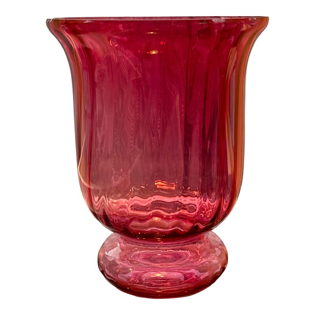 Cranberry Pilgrim Glass Hand Blown Vase For Sale