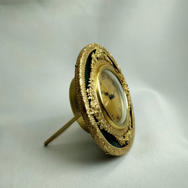 Germany 1960s Brass Gold Vanity Dressing Table or Travel Mechanical Clock by Friedrich Mauthe For Sale - Image 4 of 8