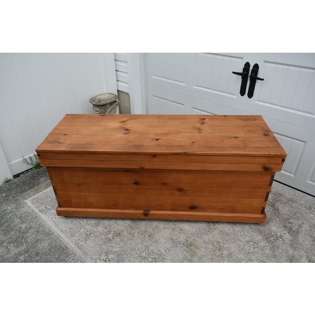 Vintage Large Size Rustic Solid Pine Hand Dovetailed Trunk on Castors For Sale - Image 9 of 12