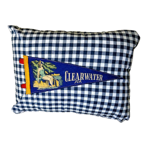Florida Clearwater Vintage Blue Pennant on New Woven Plaid Throw Pillow