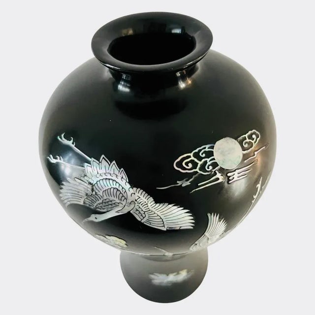 ☆値下げ☆ジョアン・アイザック　Pear Blossom Vase Antique Japanese Vase Black Glaze White Cherry Blossom Tree