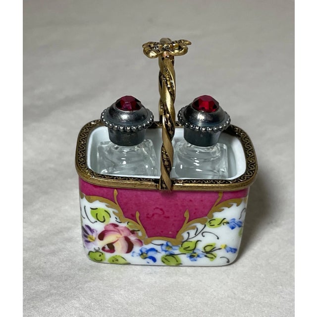 French Vintage Handmade French Peint Main Limoges Perfume Bottle Trinket Box Sterling For Sale - Image 3 of 8