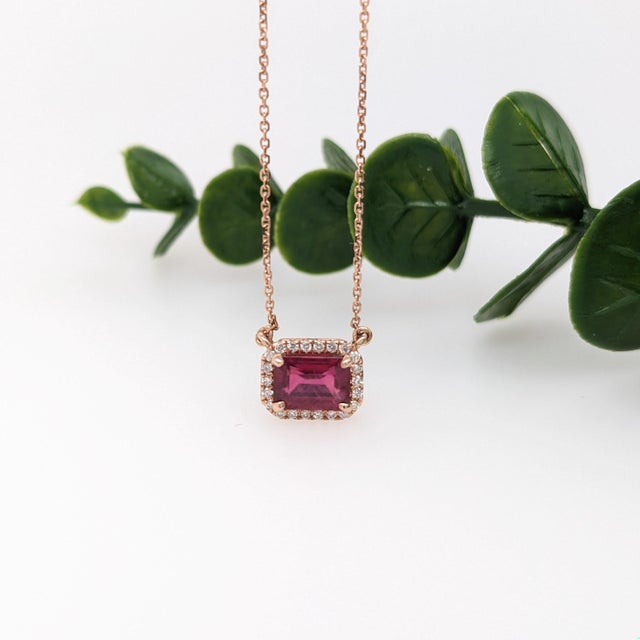 Metal Timeless Ruby Necklace w Earth Mined Diamonds in Solid 14K Rose Gold EM 7x5mm For Sale - Image 7 of 10
