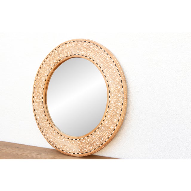 Wood Bleached Teak 36" Round Inlay Mirror For Sale - Image 7 of 8