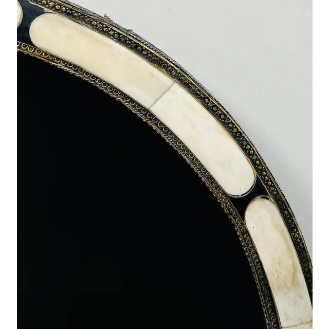 Art Deco Style Handmade White & Black With Brass Inlay Round Mirror, a Pair For Sale - Image 9 of 11