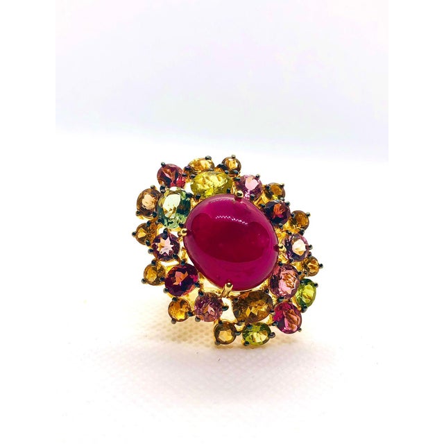 Bochic “Orient” Vintage Natural Ruby, Diamond & Multi Sapphire Ring Set In 18K Gold & Silver Natural Center Ruby 9.00...