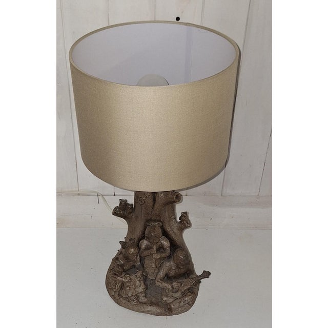 Vintage Figurative Table Lamp in Brown Ceramic and Fabric Shade, 1980s For Sale - Image 4 of 10