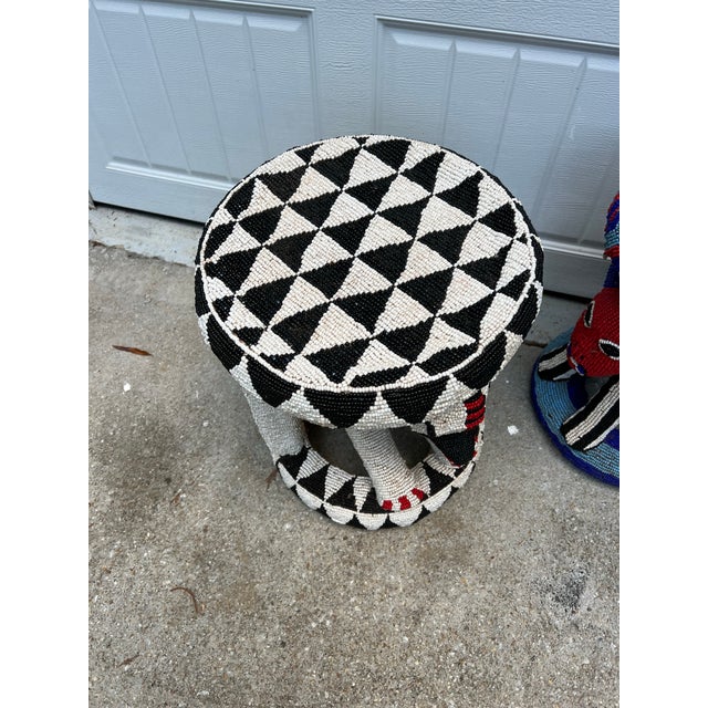 1970s Hand Beaded African Style Decorative Stool For Sale - Image 4 of 6
