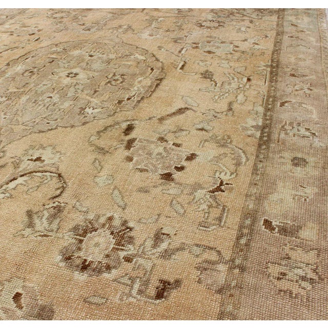 Mid 20th Century Vintage Turkish Oushak Rug in Faded Apricot, Taupe, and Pale Celadon Tones For Sale - Image 5 of 10