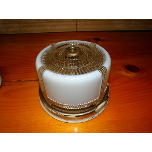 Vintage Art Deco Round Ceiling Light Fixture Milk & Clear Glass Shade For Sale - Image 9 of 18