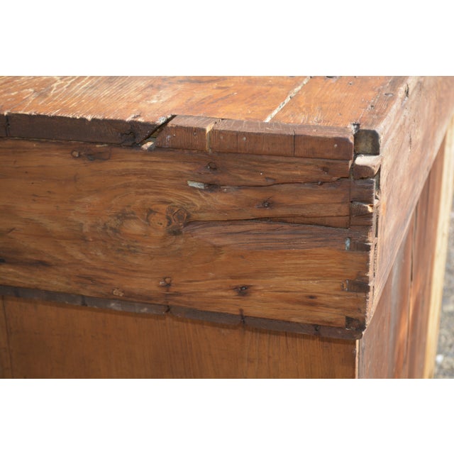 Auburn Antique Rustic Primitive Pine Dry Sink / Vanity Cabinet Cupboard W/ Lift Up Center Lid & 2 Side Drawers For Sale - Image 8 of 12