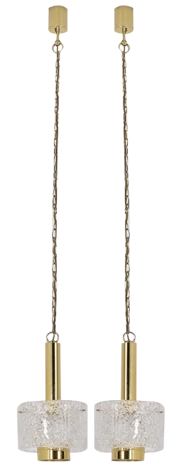 Brass and Murano Ice Glass Pendant Light, 1970s