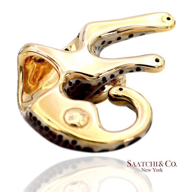 Gold 14k (585) Solid Yellow Gold Enamel Leopard Pendant Necklace For Sale - Image 8 of 11