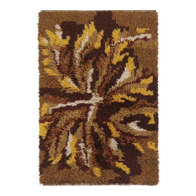 Vintage Swedish Rya Rug With Sunburst Flare and Amber Tones - Rug & Kilim For Sale