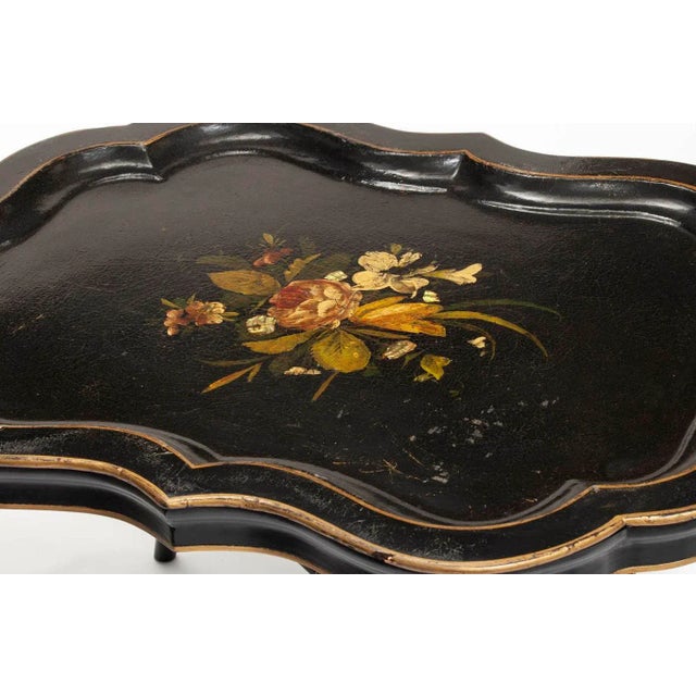 Antique Ebony Tray Table with Glass Top- 3 Pieces For Sale - Image 12 of 12