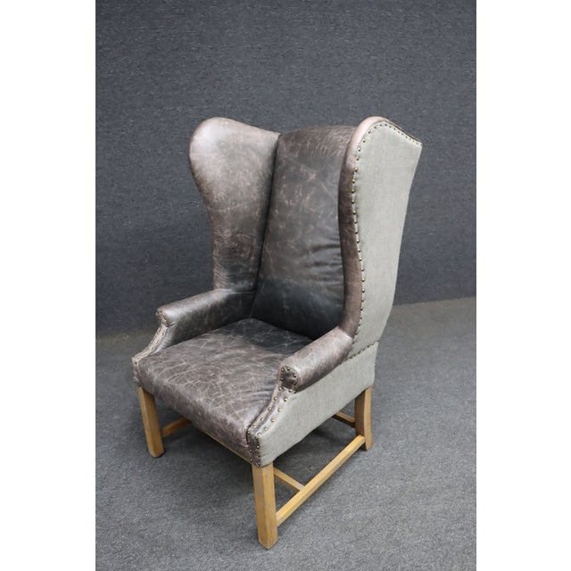 Taupe Restoration Hardware–Attributed Wingback Chair For Sale - Image 8 of 11