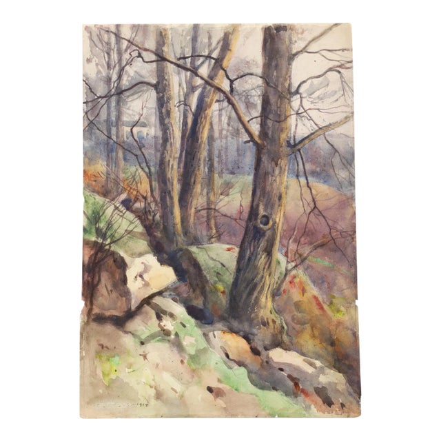 1914 Rocky Hillside Landscape Egbert Cadmus Watercolor Painting For Sale