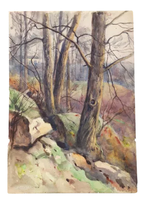 1914 Rocky Hillside Landscape Egbert Cadmus Watercolor Painting