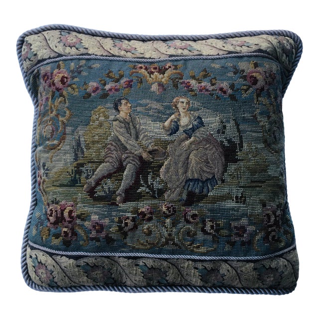 Vintage Figural Needlepoint Pillow For Sale
