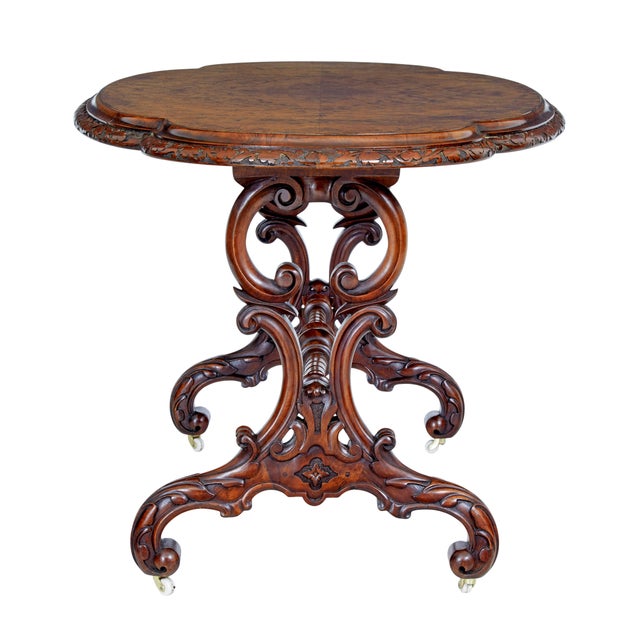 Wood Victorian Carved Burr Walnut Side Table, 1860s For Sale - Image 7 of 8