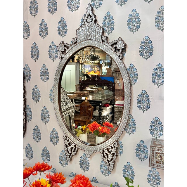 1990s 1990s Oval Shaped White Mother of Pearl Inlaid Mirror For Sale - Image 5 of 8