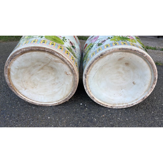 Pair Late 19th Century Famille Rose Lotus Pond Jardinieres For Sale - Image 4 of 15