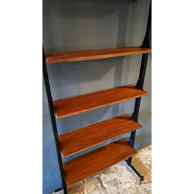 Mid-Century Modern Floor-to-Ceiling Bookcase in Metal, Wood, and Brass, Italy, 1960s For Sale - Image 3 of 7