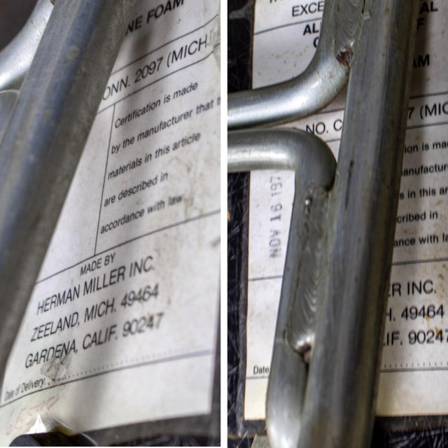 1971 MCM Eames Herman Miller Molded Fiberglass Shell Armchair Upholstered Green Naugahyde Galvanized H Base For Sale - Image 14 of 18