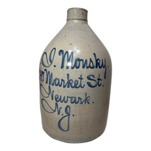 Antique 1800's J. Monsky Newark Nj Stoneware Salt Glazed Cobalt Pottery 2 Jug