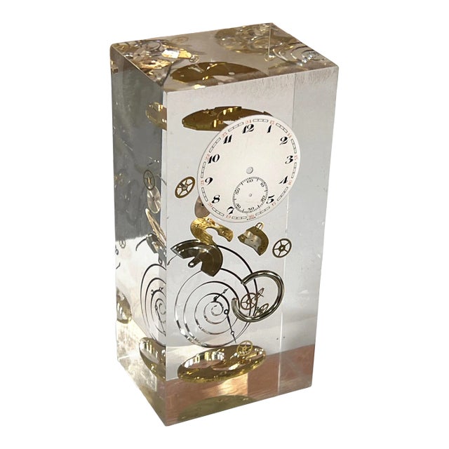 Vintage Pierre Giraudon Lucite Encased Exploded Pocket Watch Paperweight Desk Object For Sale