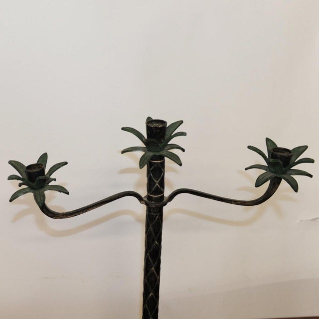 Vintage Scored Metal Palm Tree Candelabras, 1980s, Set of 2 For Sale - Image 10 of 13