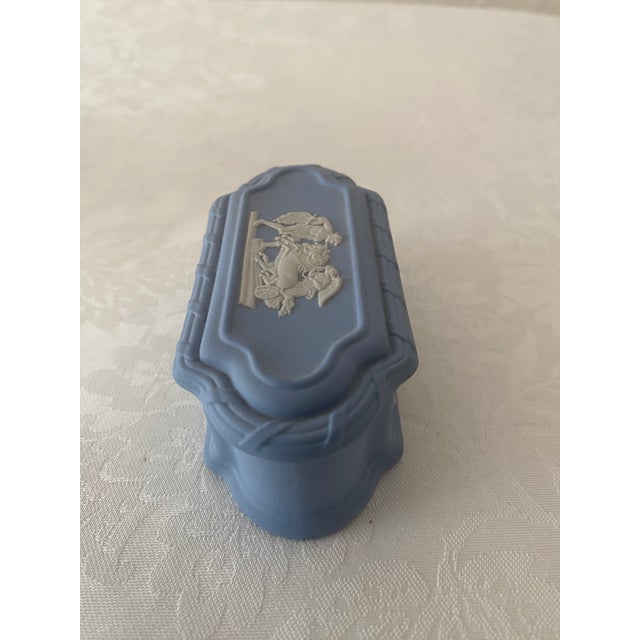 Late 20th Century Unique Wedgwood White on Blue Trinket Pomona Box 7791 in Original Box Mint Condition For Sale - Image 9 of 12